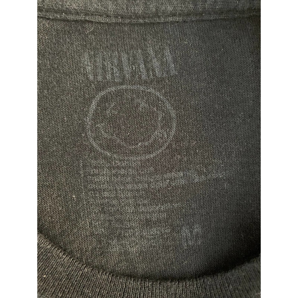 Nirvana Women size M Black Smiley Face Blue Logo T-Shirt Promo Retro - Picture 6 of 6